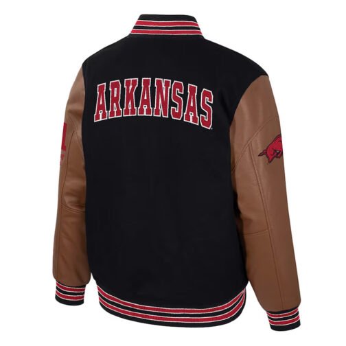 Arkansas Razorbacks Black and Brown Letterman Jacket - Image 2
