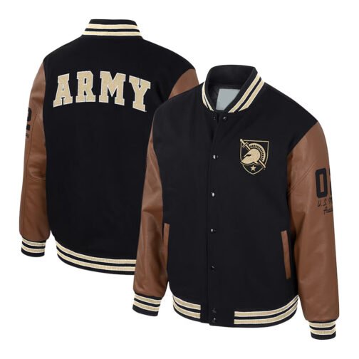 Army Black Knights Black and Brown Letterman Jacket - Image 3