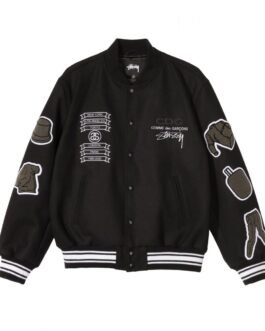 Asap Rocky Stussy CDG Black Varsity Jacket