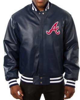 Varsity Atlanta Braves Navy Blue Leather Jacket
