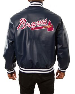 Varsity Atlanta Braves Navy Blue Leather Jacket