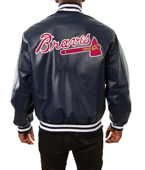 Varsity Atlanta Braves Navy Blue Leather Jacket - Image 2