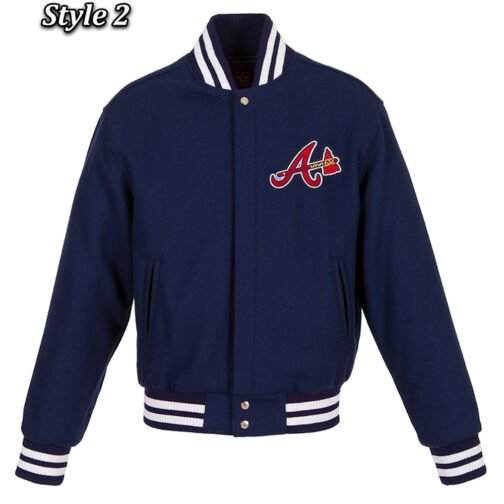 Varsity Atlanta Braves Navy Blue Wool Jacket - Image 2