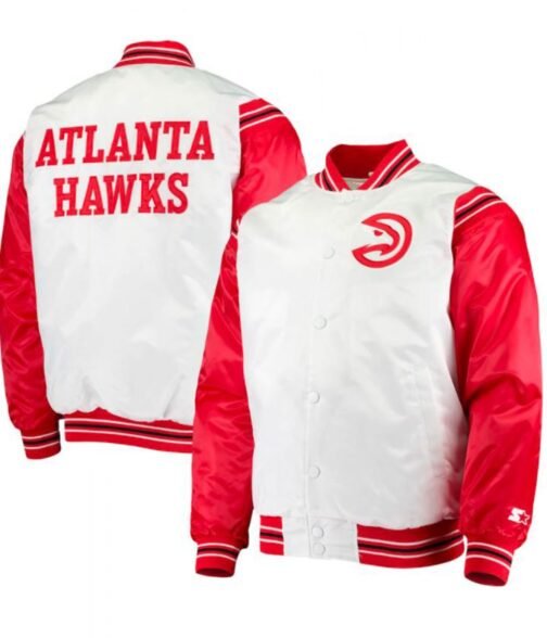Atlanta Hawks Bomber Red and White Satin Jacket - Image 4