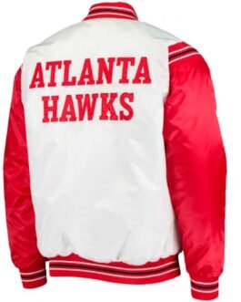 Atlanta Hawks Bomber Red and White Satin Jacket