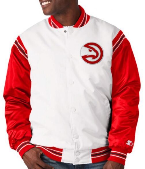 Atlanta Hawks Bomber Red and White Satin Jacket - Image 3