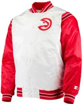 Atlanta Hawks Bomber Red and White Satin Jacket