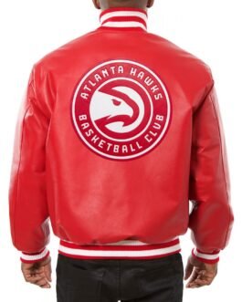 Varsity Atlanta Hawks Red Leather Jacket