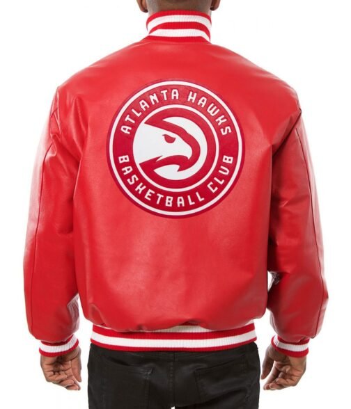 Varsity Atlanta Hawks Red Leather Jacket - Image 2