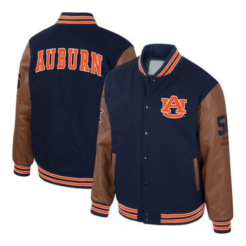 Auburn Tigers Navy and Brown Letterman Jacket - Image 3