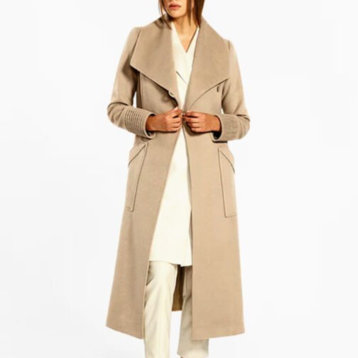 Baby Alpaca Long Wide Collar Wrap Coat - Image 35