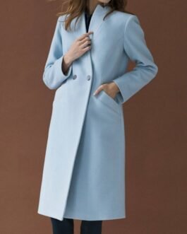 Autumn Baby Blue Double Breasted Wool Coat