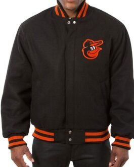 Varsity Baltimore Orioles Embroidered Black Wool Jacket
