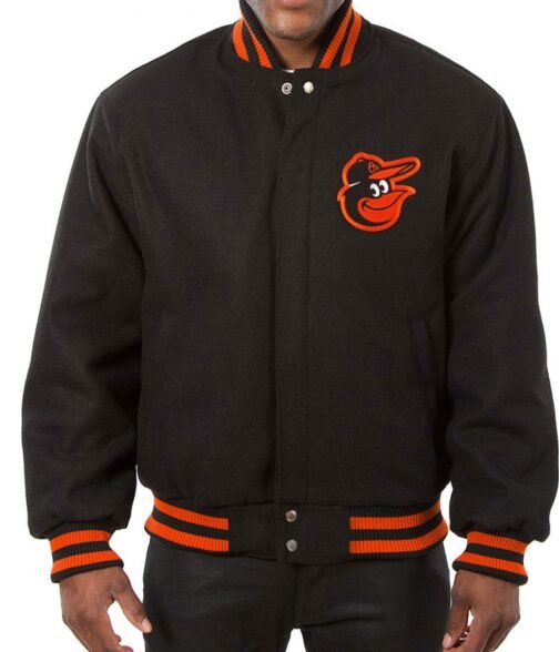 Varsity Baltimore Orioles Embroidered Black Wool Jacket