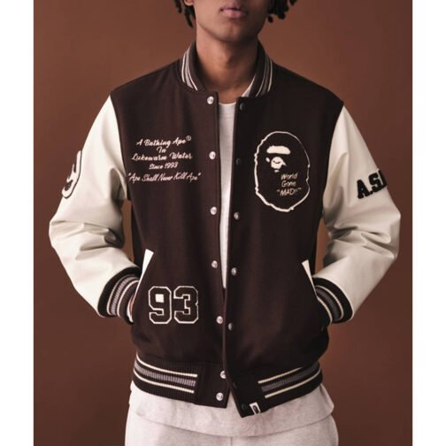Bape A Bathing Ape Brown Varsity Jacket - Image 3