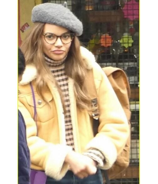 Leslie Grace Batgirl Tan Brown Shearling Leather Jacket - Image 5