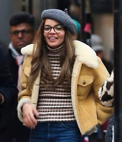 Leslie Grace Batgirl Tan Brown Shearling Leather Jacket - Image 2