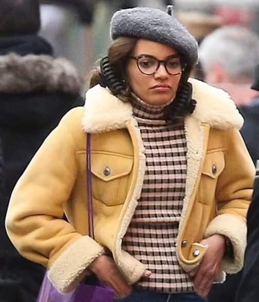 Leslie Grace Batgirl Tan Brown Shearling Leather Jacket - Image 3