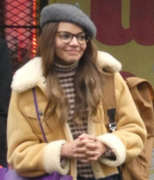 Leslie Grace Batgirl Tan Brown Shearling Leather Jacket - Image 4