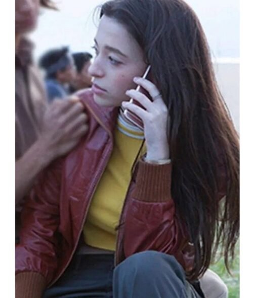 Mikey Madison Better Things S05 Maroon Leather Jacket - Image 2
