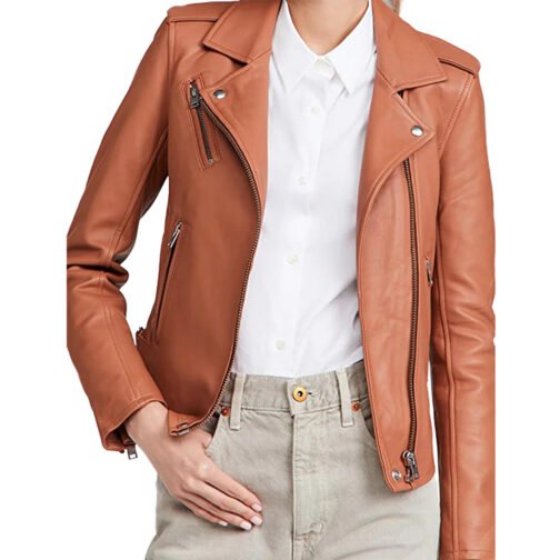 Big Sky S03 Katheryn Winnick Brown Leather Biker Jacket - Image 4