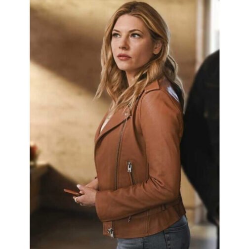 Big Sky S03 Katheryn Winnick Brown Leather Biker Jacket - Image 5