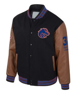 Boise State Broncos Black and Brown Letterman Jacket