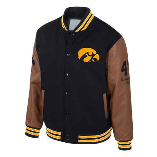 Iowa Hawkeyes Black and Brown Letterman Jacket
