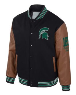 Michigan State Spartans Black and Brown Letterman Jacket
