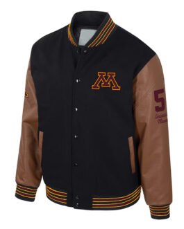 Minnesota Golden Gophers Black and Brown Letterman Jacket