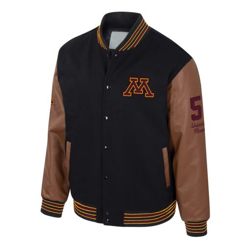 Minnesota Golden Gophers Black and Brown Letterman Jacket