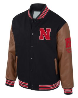 Nebraska Huskers Black and Brown Letterman Jacket