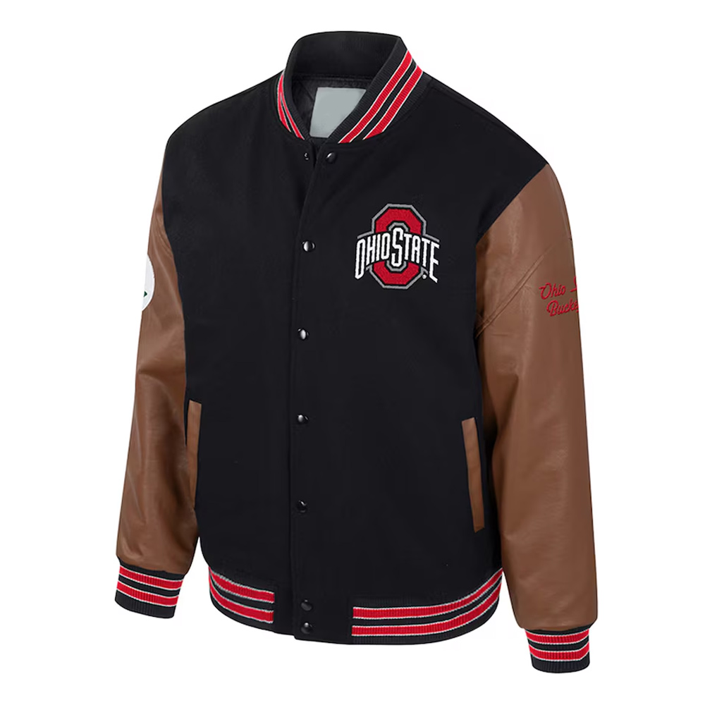Ohio State Buckeyes Black and Brown Letterman Jacket