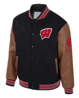 Wisconsin Badgers Black and Brown Letterman Jacket