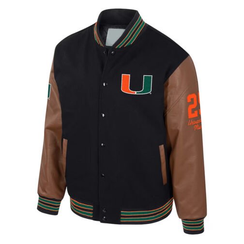 Miami Hurricanes Black and Brown Varsity Jacket