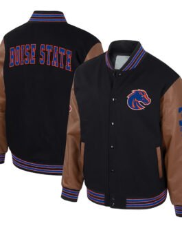 Boise State Broncos Black and Brown Letterman Jacket