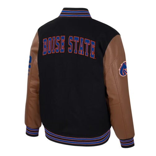 Boise State Broncos Black and Brown Letterman Jacket - Image 3