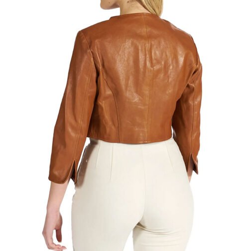 Women’s Bolero Tan Leather Jacket - Image 2