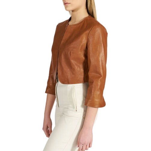 Women’s Bolero Tan Leather Jacket - Image 4