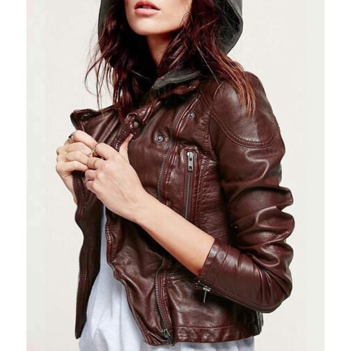 Brooklyn Nine Nine S07 Stephanie Beatriz Leather Hooded Jacket - Image 4