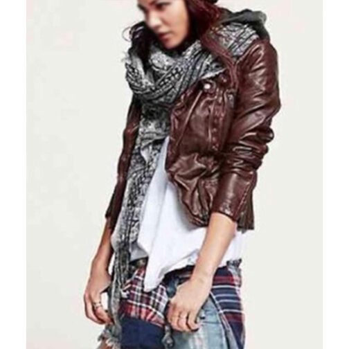 Brooklyn Nine Nine S07 Stephanie Beatriz Leather Hooded Jacket - Image 5