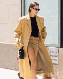 Hailey Bieber Brown Wool Coat