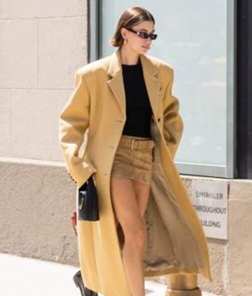 Hailey Bieber Brown Wool Coat - Image 2
