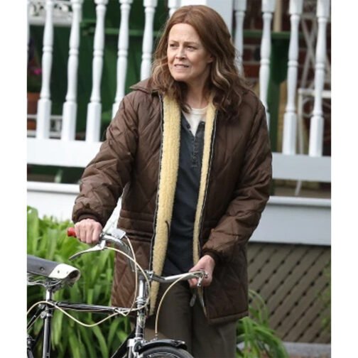 Sigourney Weaver Call Jane Brown Shearling Jacket - Image 4