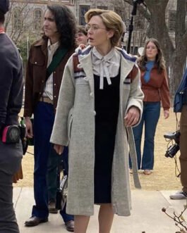 Elizabeth Olsen Love & Death Gray Coat