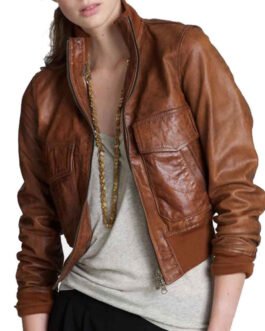 Revolution Tracy Spiridakos Bomber Cropped Leather Jacket