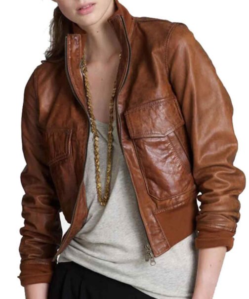 Revolution Tracy Spiridakos Bomber Cropped Leather Jacket