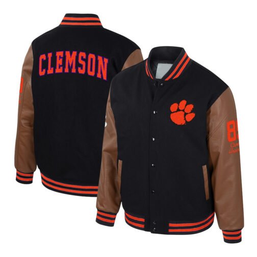 Clemson Tigers Black and Brown Letterman Jacket - Image 3