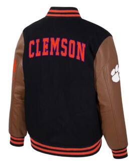Clemson Tigers Black and Brown Letterman Jacket