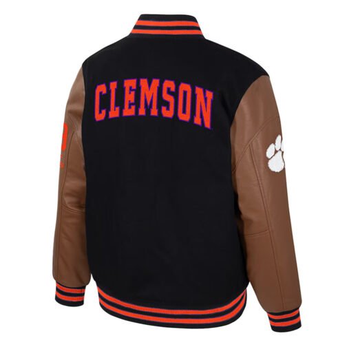 Clemson Tigers Black and Brown Letterman Jacket - Image 2